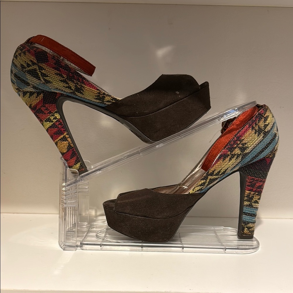 Pink & Pepper Brown and Red Heels with Platform